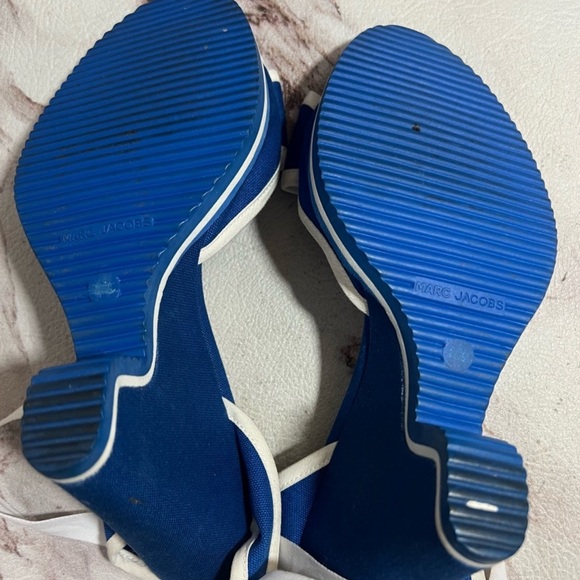 MARC JACOB Blue White High Heels Ankle Strap 8.5 Wedding Evening Bow Tie - Picture 9 of 10